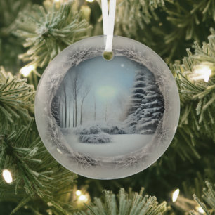 Ornement en verre de scène hivernale éthérée