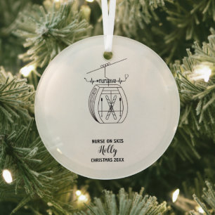 Ornement En Verre Décor de Noël Infirmière Ski Slope Aventure Cadeau