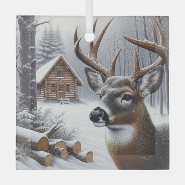 Ornement En Verre Deer d'hiver/Buck art (Recto)