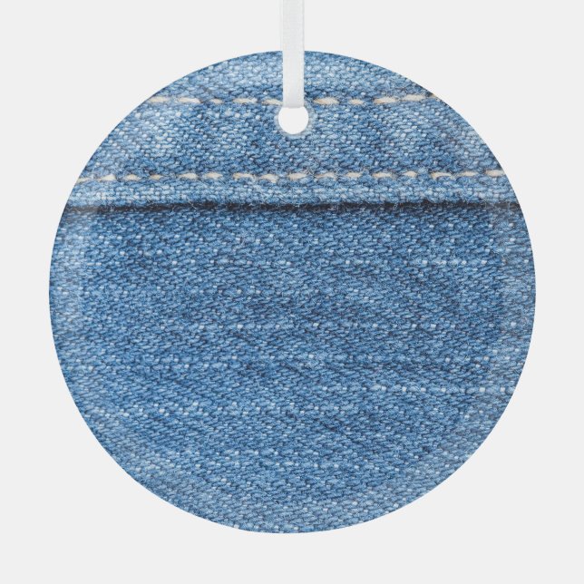 Ornement En Verre Dénim Bleu : Jeans Classique Texture. (Recto)