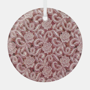 Ornement En Verre Dentelle rose, motif de roses anciennes.