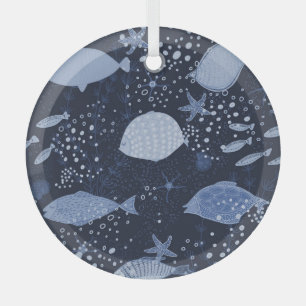 Ornement En Verre Des poissons endormis monochromes, motif foncé.