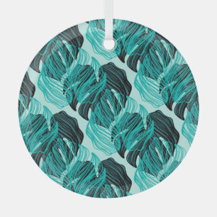 Ornement En Verre Design feuille de palmiers tropicaux vert.