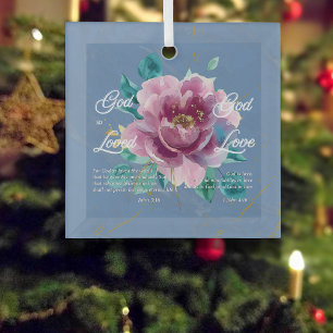 Ornement En Verre Dieu est Amour Bible Verse Bleu Floral chrétien