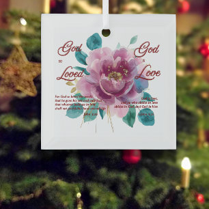 Ornement En Verre Dieu est Amour Bible Verse Floral Christian