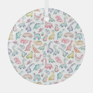 Ornement En Verre Dinosaures mignons, motif d'aquarelle pour enfants