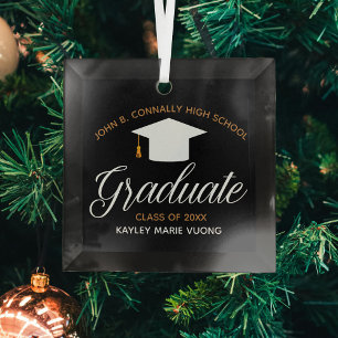 Ornement En Verre Diplôme sur mesure High School Keepsaké Black Gold