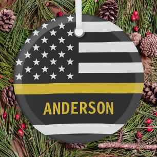 Ornement En Verre Dispatcher 911 personnalisé Thin Gold Line USAFlag