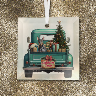 Ornement En Verre Doberman Pincher Chien Retro Camion Noël