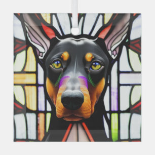 Ornement En Verre Doberman Pinscher Chien "Verre Tiré"