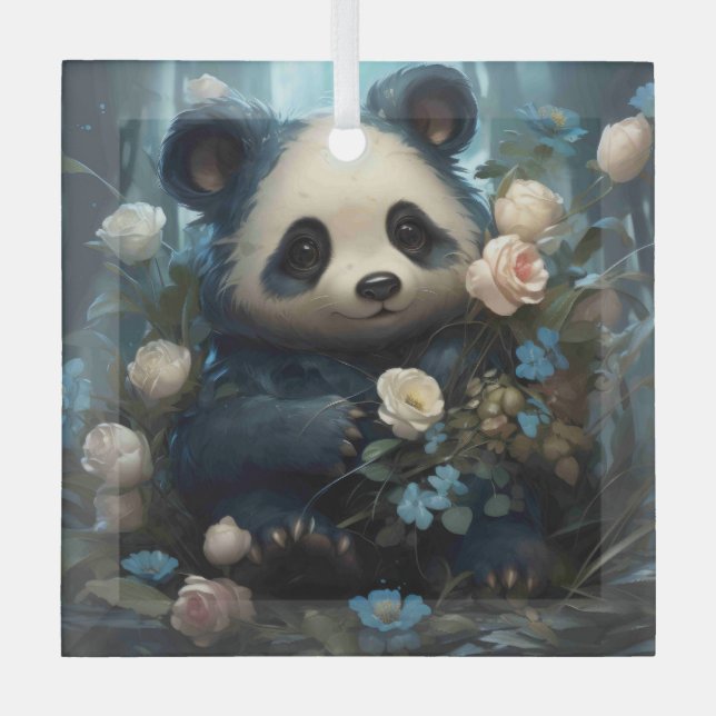 Ornement En Verre Doux Ours De Panda Chez Les Roses De La Jungle (Recto)