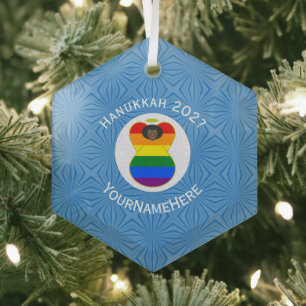 Ornement En Verre Drapeau de Hanukkah personnalisé de l'ange noir de