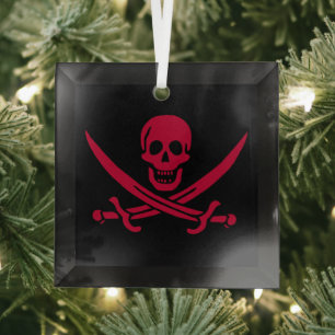 Ornement En Verre Drapeau pirate de Calico Jack Crâne et épées écarl