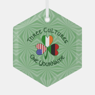 Ornement En Verre Drapeau Shamrock Irlandais Afro-Américain Personna