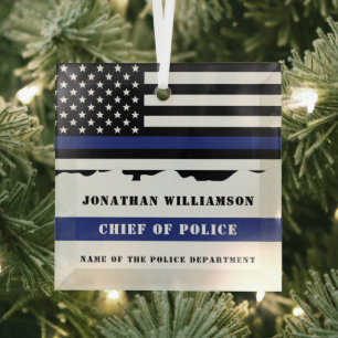 Ornement En Verre Drapeau US de l'officier de police sur mesure
