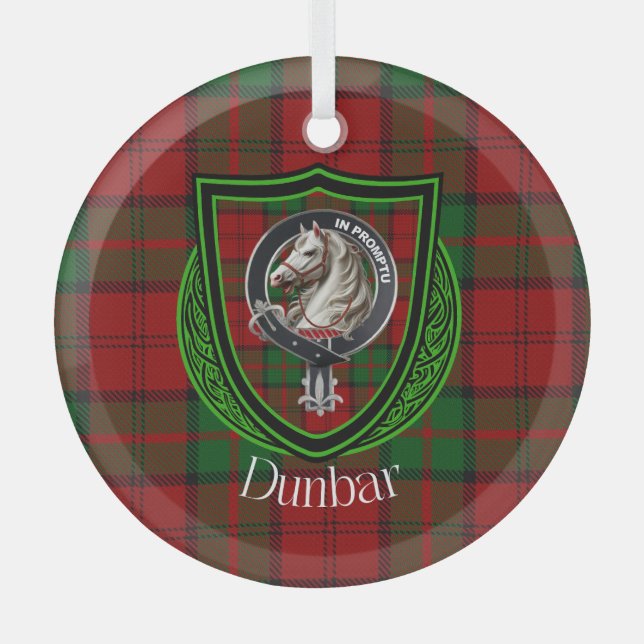 Ornement En Verre Dunbar Scottish Clan Tartan & Crest (Recto)