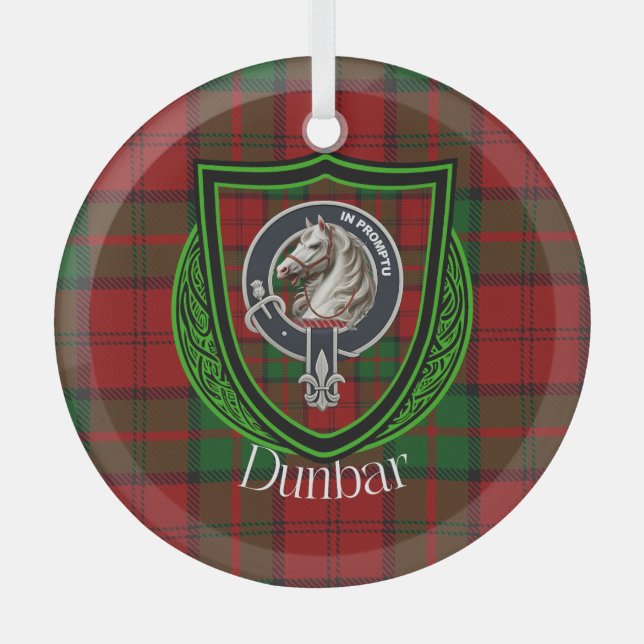 Ornement En Verre Dunbar Scottish Clan Tartan & Crest (Recto)