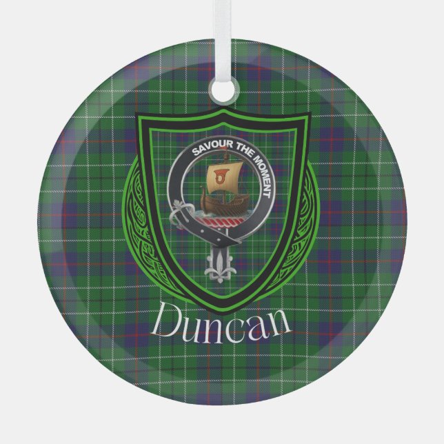 Ornement En Verre Duncan Scottish Clan Tartan & Crest (Recto)