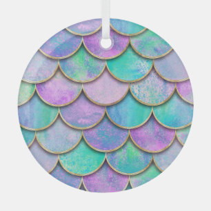 Ornement En Verre Échelles de sirène : motif d'onde aquarelle.