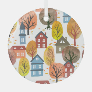 Ornement En Verre Elégance d'automne : Aquarelle Ville et arbres