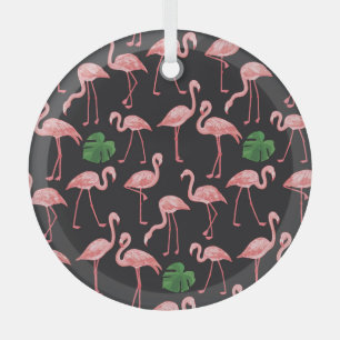 Ornement En Verre Élégance Flamant rose : Fusion Monstera Vintage.