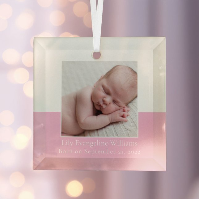 Ornement En Verre Élégant bébé nouveau-né fille photo Keepsaké rose (Créateur téléchargé)