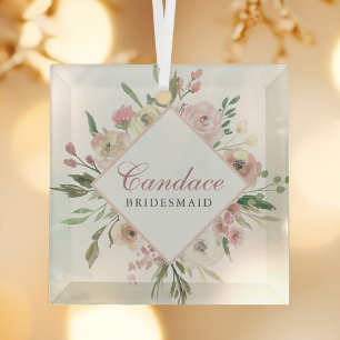 Ornement En Verre Élégant Blush rose Floral Mariage Bridesmaid Cadea