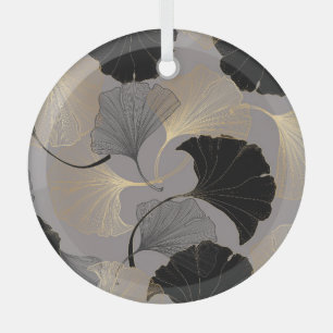 Ornement En Verre Elégant Ginkgo en or, arrière - plan vintage.