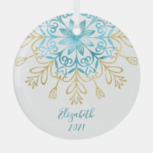Ornement En Verre Élégant Gold Snowflake Friendship Nom Monogramm