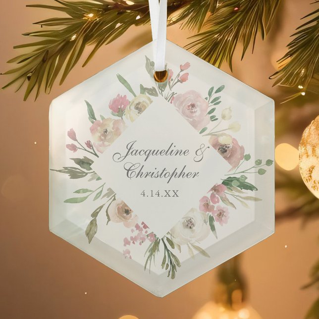 Ornement En Verre Élégant Mariage floral rose pâle (Créateur téléchargé)