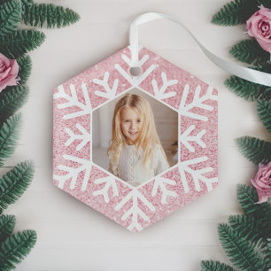 Ornement En Verre Élégant minimal Parties scintillant rose Snowflake