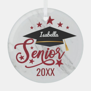 Ornement En Verre Élégant nom personnalisé Graduation senior 2021