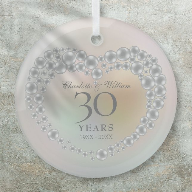 Ornement En Verre Elegant Pearl 30e anniversaire de Mariage (Elegant Pearl 30th Wedding Anniversary Glass Ornament)