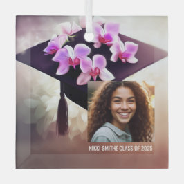 Ornement En Verre Élégant Unique Orchidées Graduation