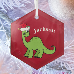 Ornement En Verre Enfants mignons Noël Dinosaure Rouge Personnalisé