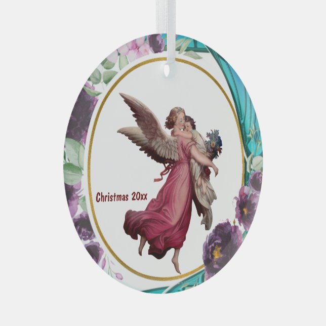 Ornement En Verre Enfants Noël Angle violet Vitrail Verre Wreath (Avant droite)