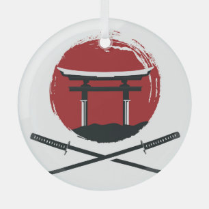 Ornement En Verre Épée de Samurai : Caricature de la porte de Torii