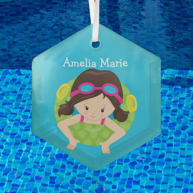 Ornement En Verre Équipe de natation Brunette Girl Cute Custom Chris (Créateur téléchargé)