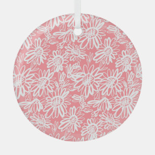 Ornement En Verre Esquisse de marguerite Abstraite, motif monochrome