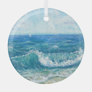 Ornement En Verre Eté, vagues bleues, peinture acrylique.