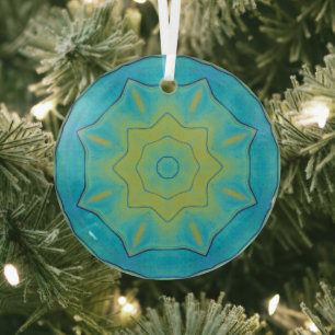 Ornement En Verre Etoile Orientale en Bleu et Vieux Jaune Or