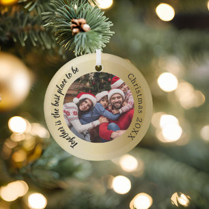 Ornement En Verre Famille de photos en or, citations Noël
