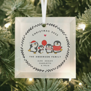 Ornement En Verre Famille de quatre pingouins de Noël