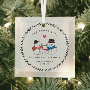 Ornement En Verre Famille des trois neigeurs de Noël