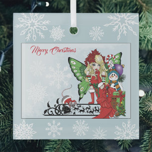 Ornement En Verre Fée de Noël Fantaisiste Cadeaux de Fêtes Bleu