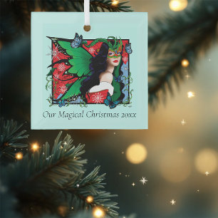 Ornement En Verre Fée Solstice Rouge Vert Noël