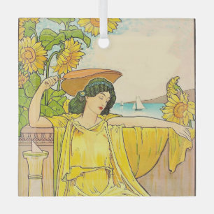 Ornement En Verre Femme Art Nouveau avec tournesols