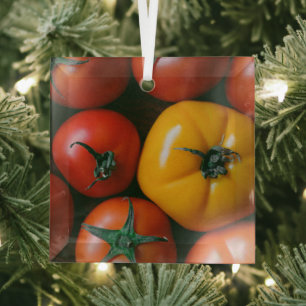 Ornement En Verre Fermes   Tomates rouges et jaunes brillantes