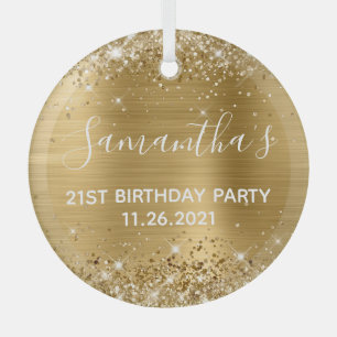 Ornement En Verre Fête d'anniversaire 21 ans avec papier d'or scinti