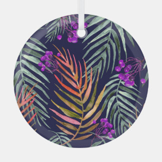 Ornement En Verre Feuilles d'aquarelle tropicale, éclaboussure abstr